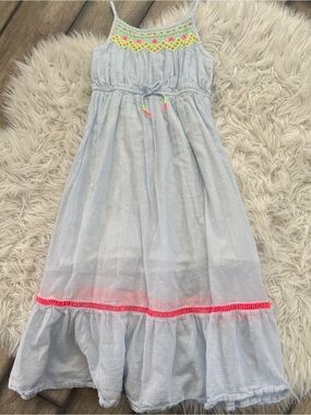 Cat & Jack Light Blue Maxi Dress with Neon Trim